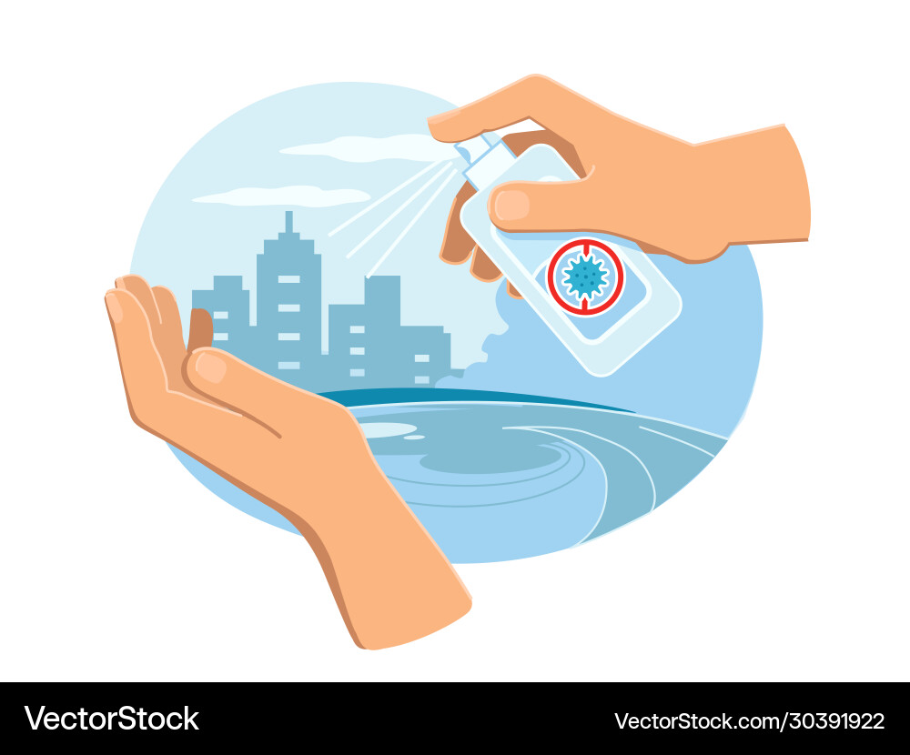 Using sanitizer for hands while being out Using sanitizer for hands while being out Vector Image