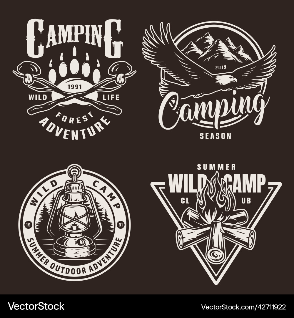 Vintage Camping Badges - Outdoors Vector Image