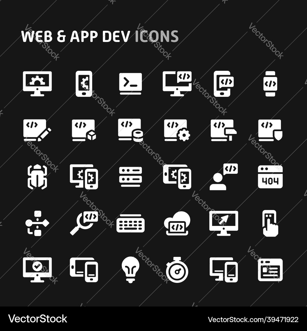 Website and application development icon set vector image