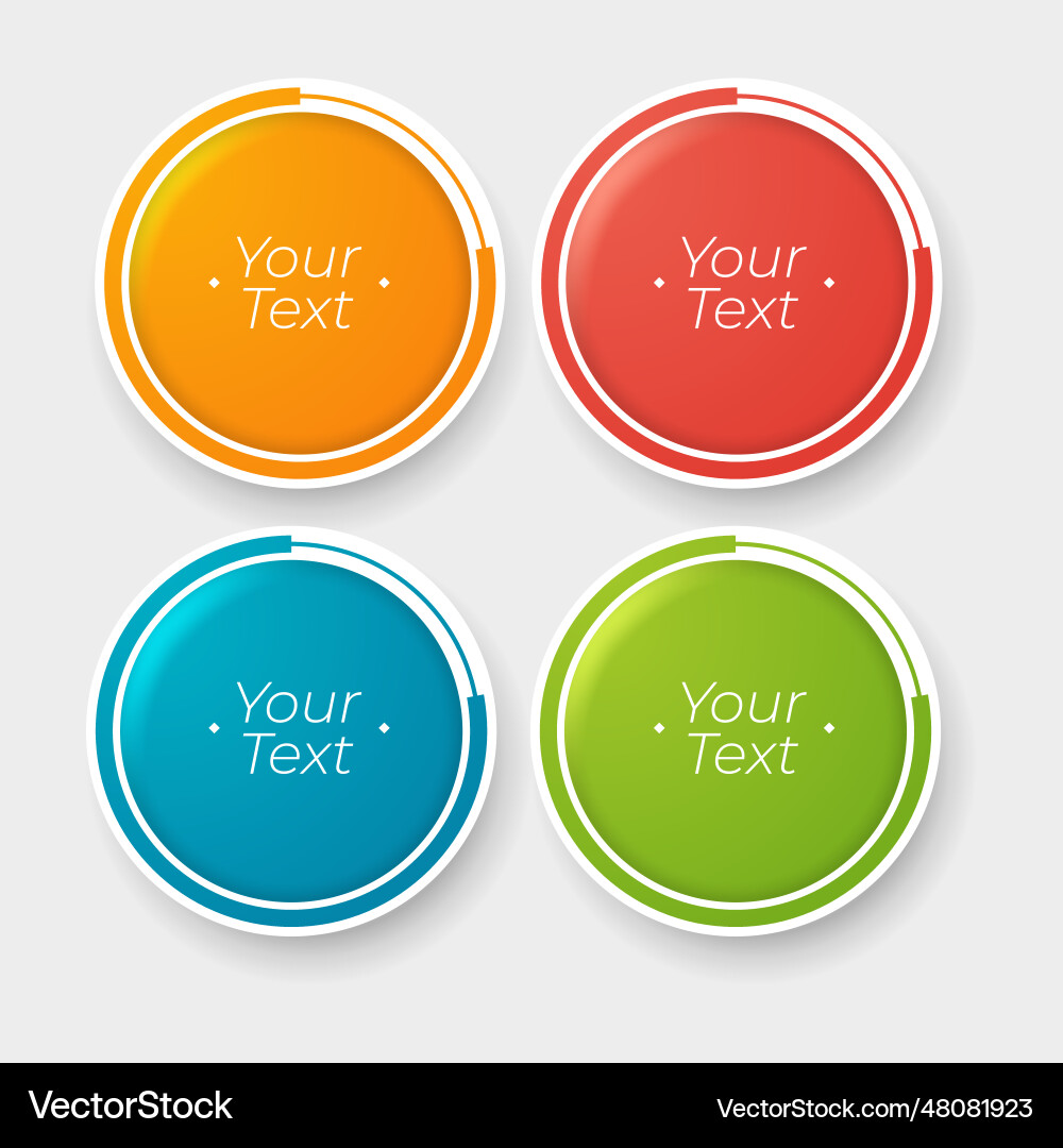 3d circular buttons in four colors with text space vector image