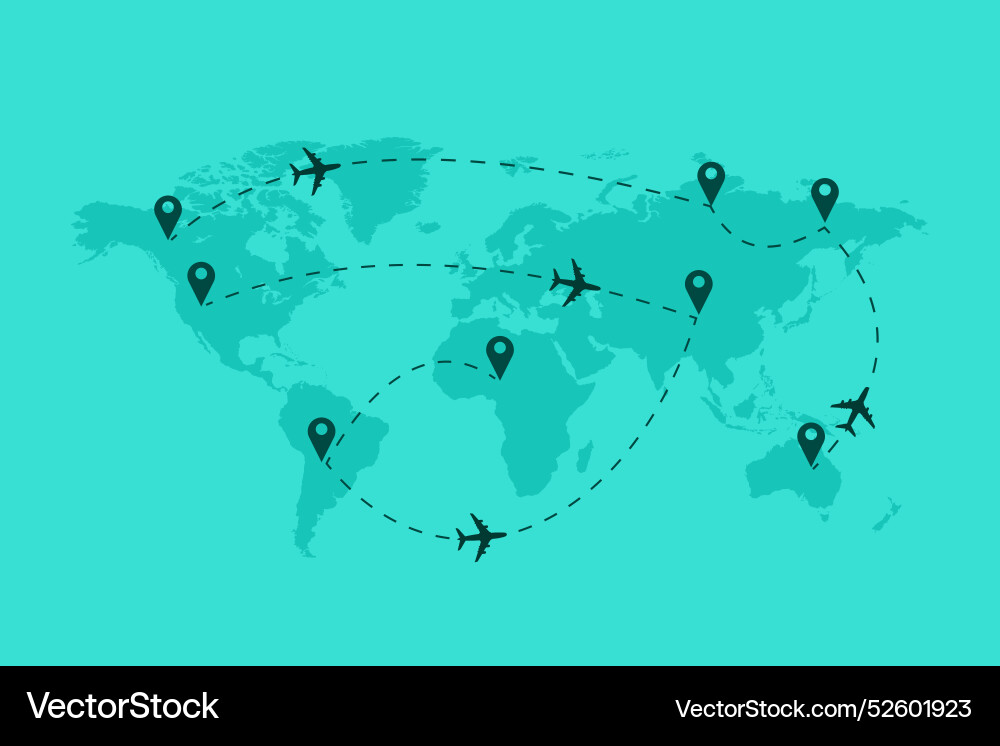 Airplane path in dotted line shape on world map Airplane path in dotted line shape on world map Vector Image