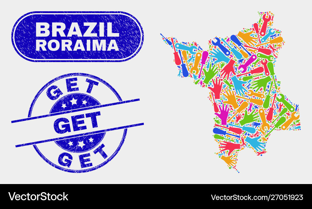 Assembly roraima state map and scratched get seals Assembly roraima state map and scratched get seals Vector Image