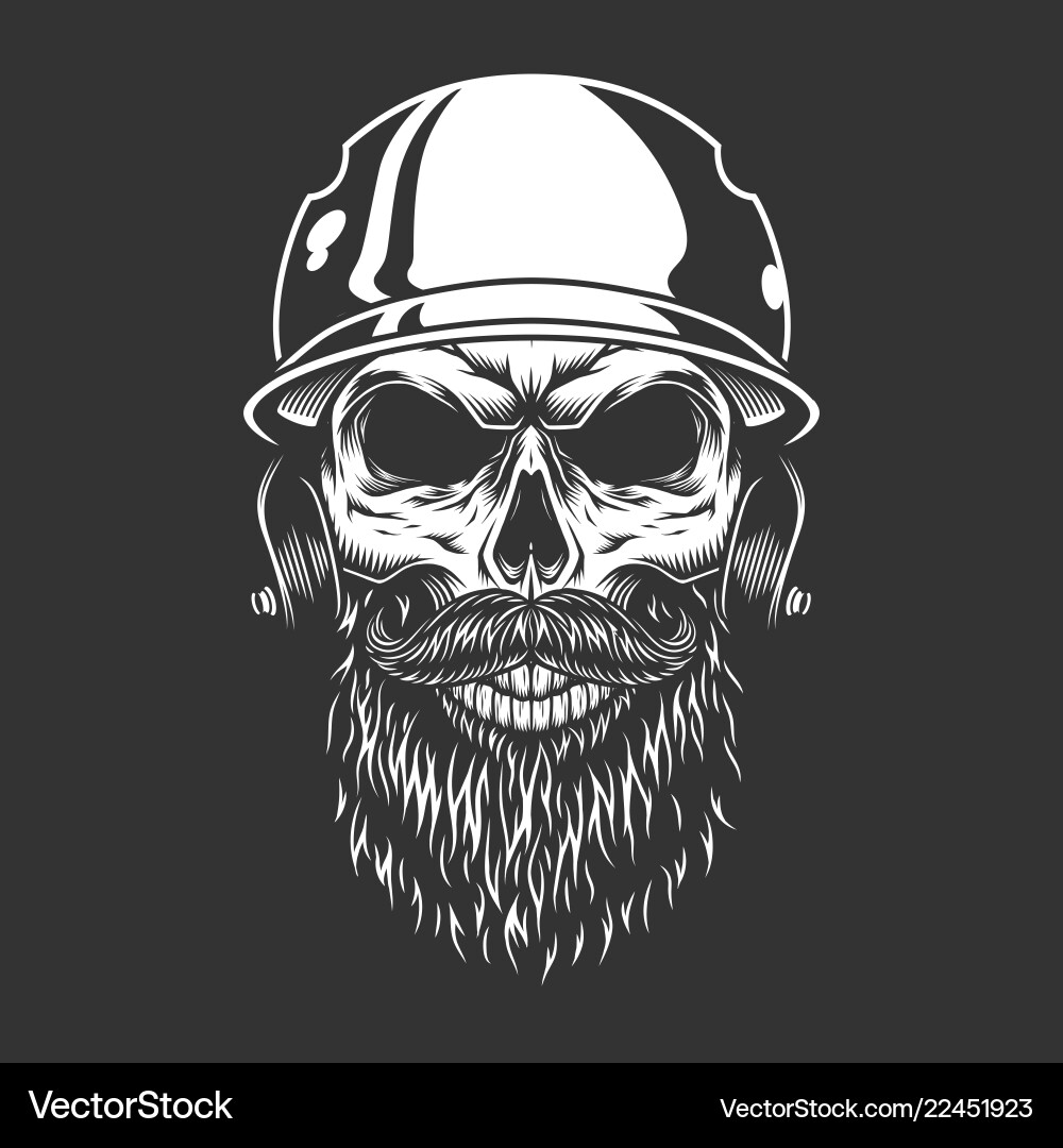 Bearded Skull with Baseball Helmet Vector Image