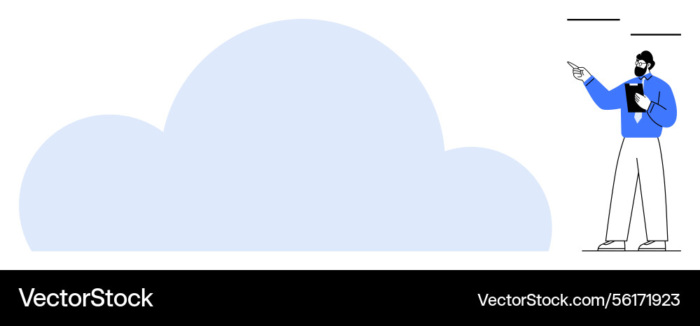 Man presenting cloud-related concept with notepad Vector Image