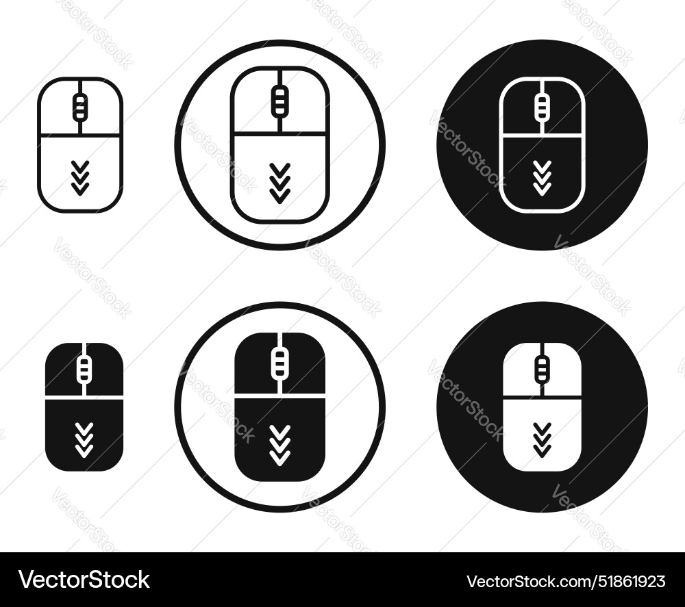 Scroll down computer mouse icon set in black Scroll down computer mouse icon set in black vector image