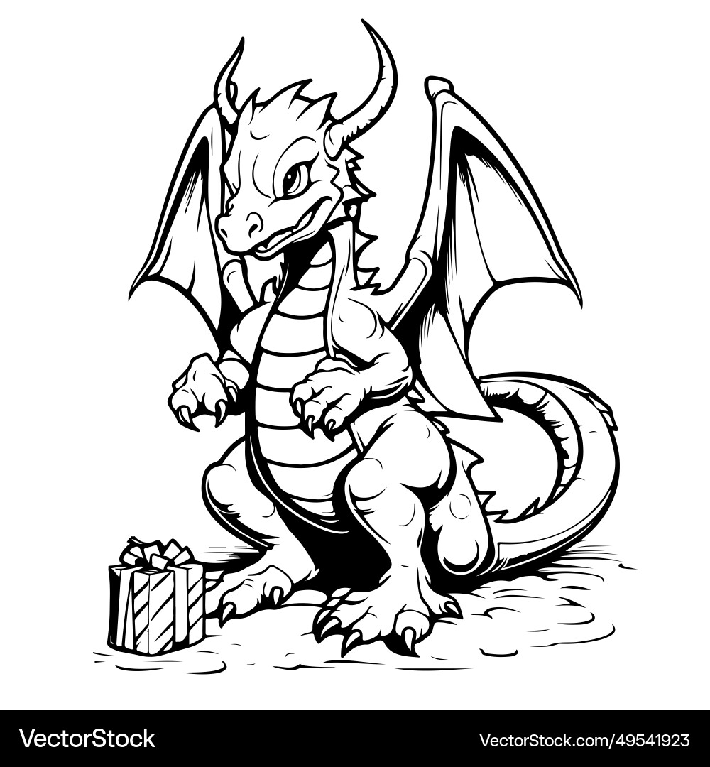 Süßer Drachen mit Weihnachtsgeschenkbox Süßer Drachen mit Weihnachtsgeschenkbox vektorbild
