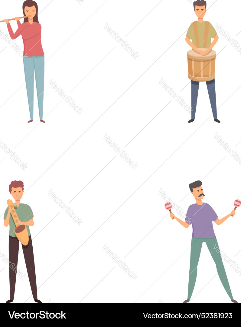 Street performer icons set cartoon people Street performer icons set cartoon people vector image