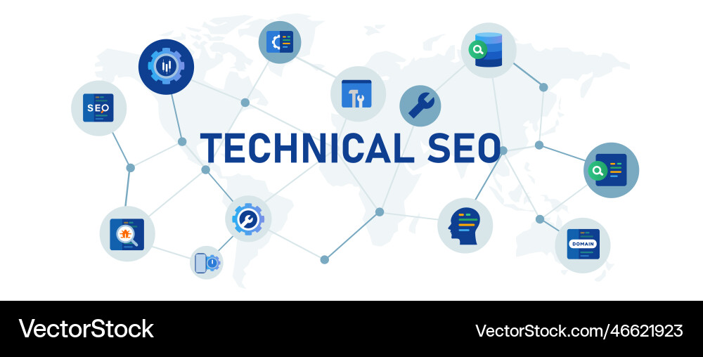 Technical seo search engine optimization code page Vector Image