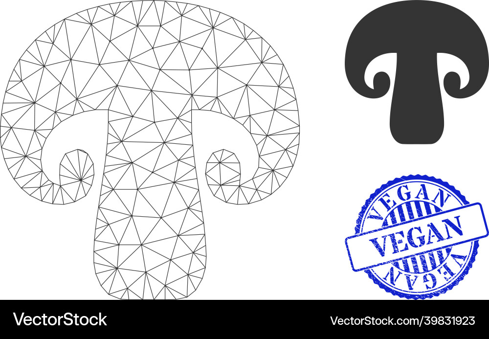 Vegan grunge badge and web net champignon mushroom Vector Image