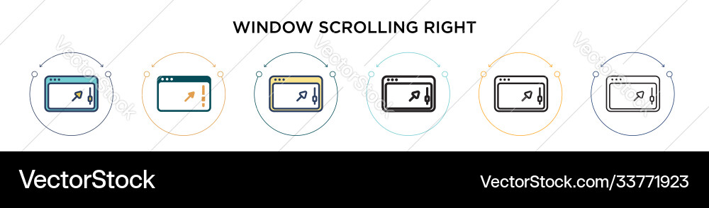 Window scrolling right icon in filled thin line vector image