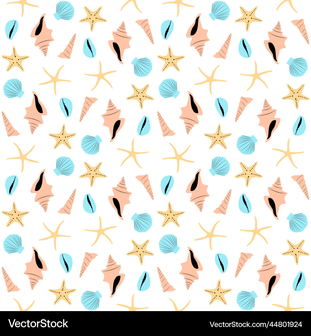 Boho seamless pattern with conch shells and sea Vector Image