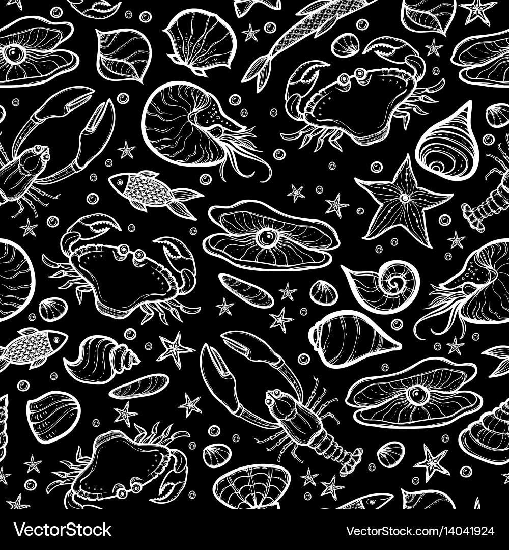 Crab and shell seamless pattern Vector Image
