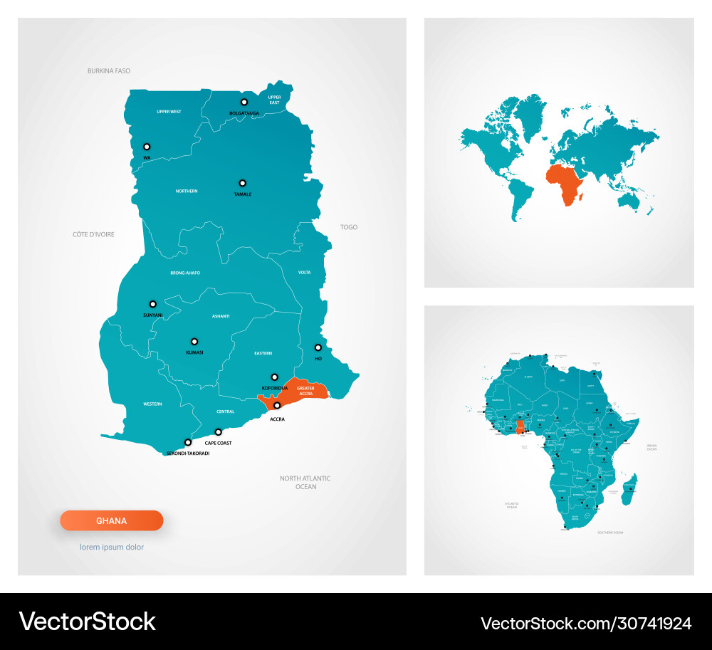 Editable template map ghana with marks vector image
