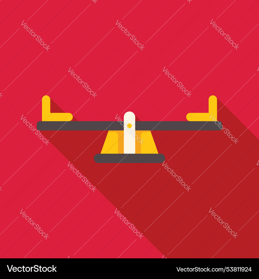 Empty seesaw casting long shadow on red background Vector Image