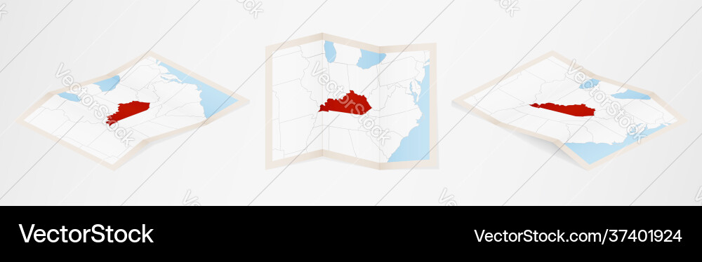 Folded map kentucky in three different versions Folded map kentucky in three different versions vector image