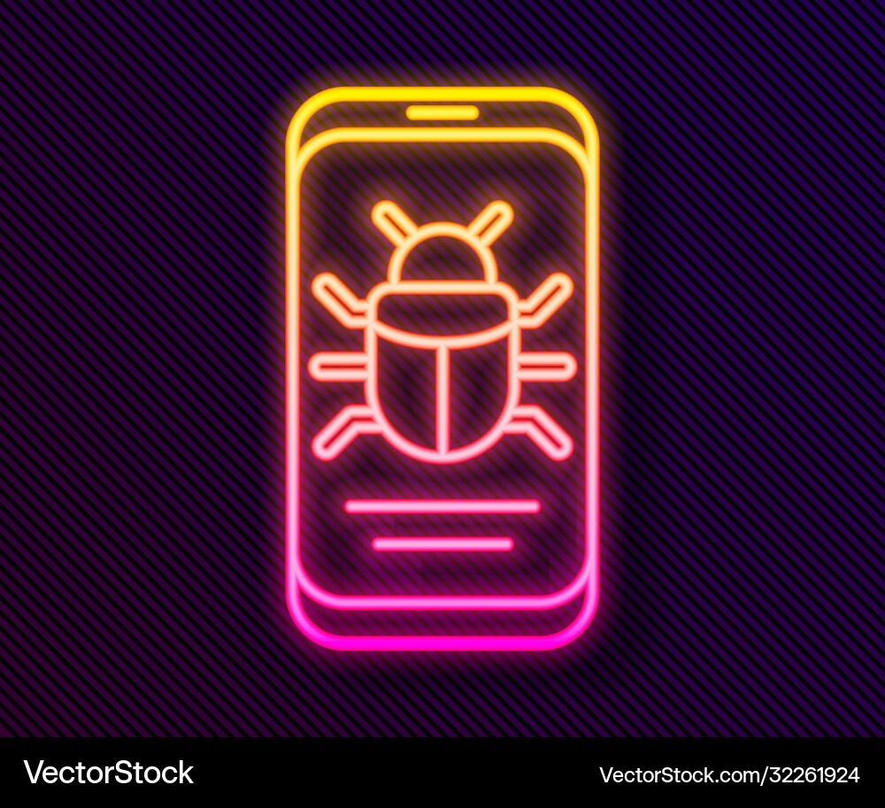 Glowing neon line system bug on mobile icon Vector Image
