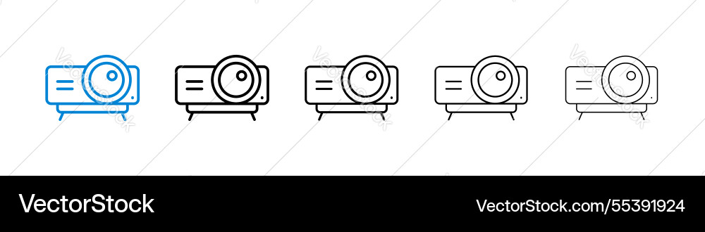 Projector icons in five different stroke sizes vector image