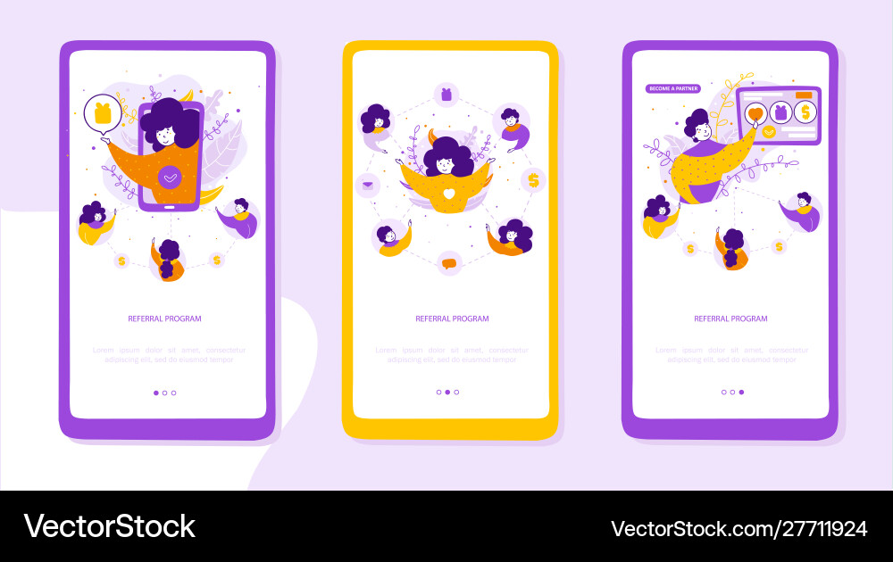 Referral program onboarding mobile app page Referral program onboarding mobile app page vector image