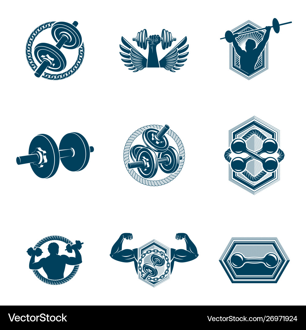 Set bodybuilding theme made using dumbbells Vector Image