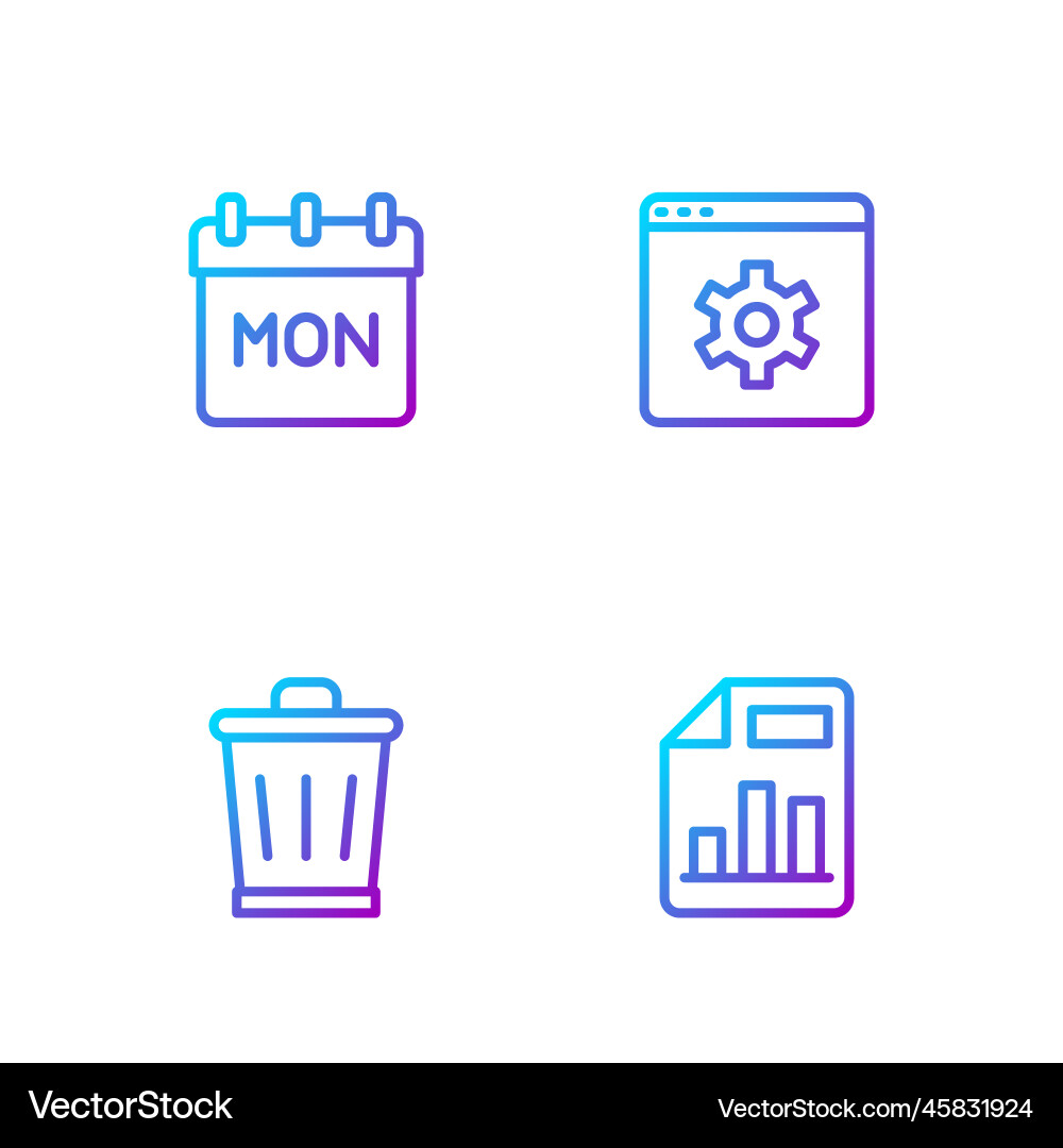 Set line document with graph chart trash can Set line document with graph chart trash can vector image