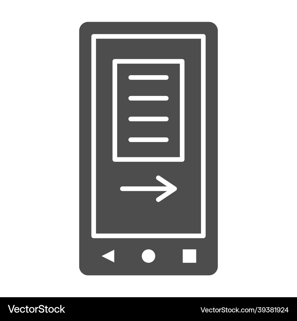 Smartphone screen with text and arrow solid icon Vector Image