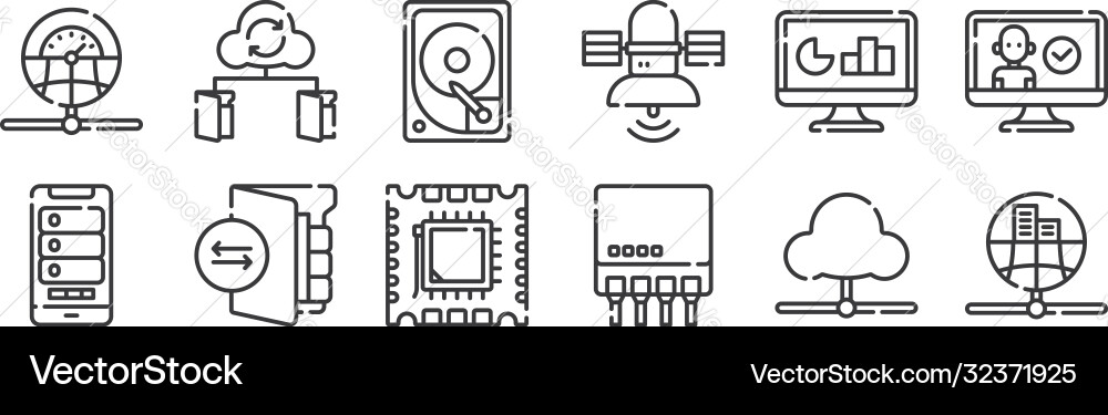 12 set linear database and servers icons thin 12 set linear database and servers icons thin vector image
