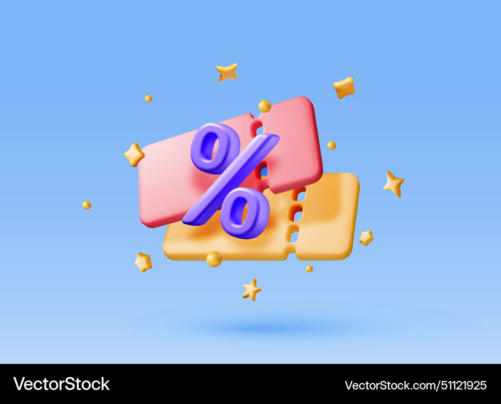 3d coupon with percent symbol and confetti 3d coupon with percent symbol and confetti vector image