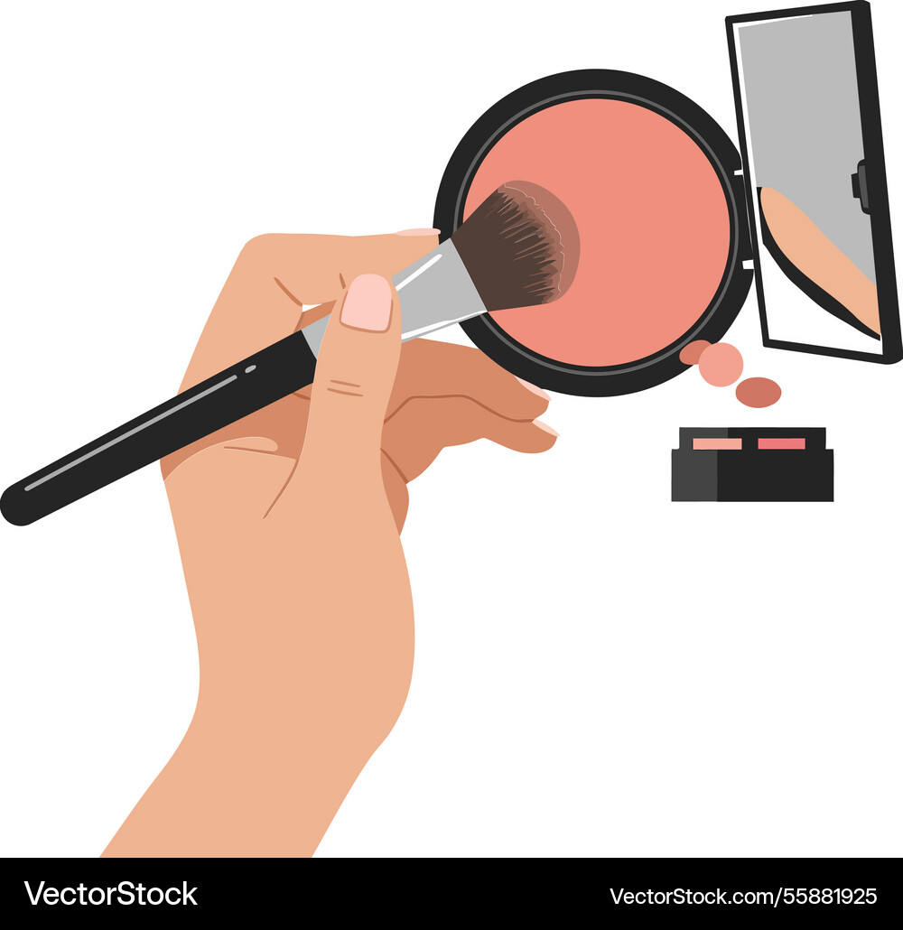 A hand applying blush with brush in minimal A hand applying blush with brush in minimal Vector Image