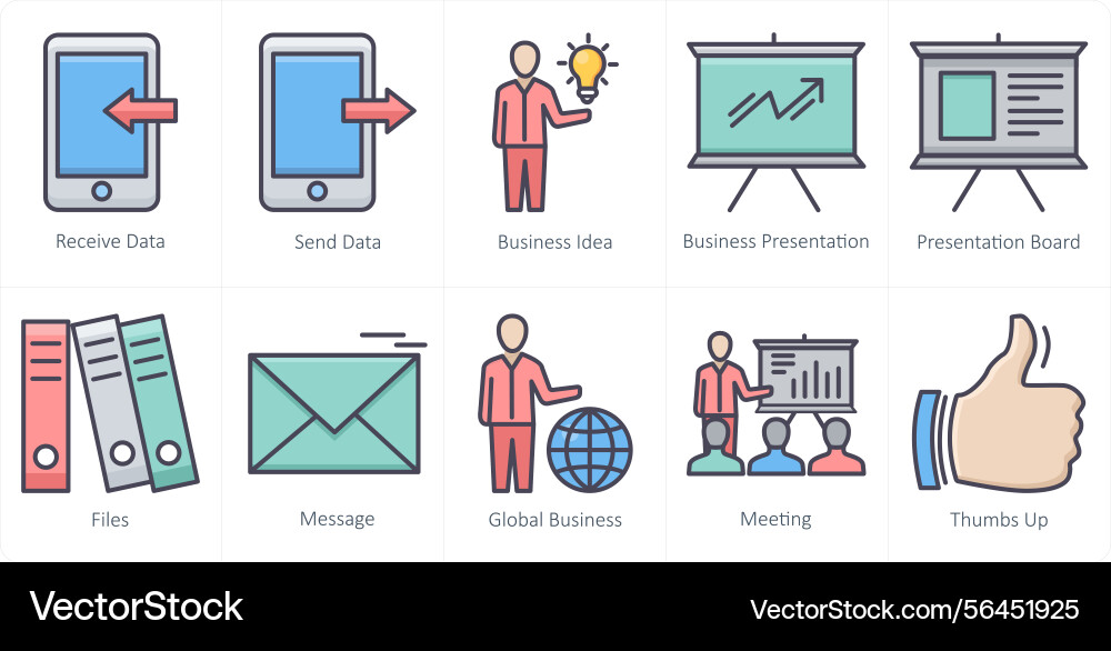 A set of 10 business icons as receive data send vector image