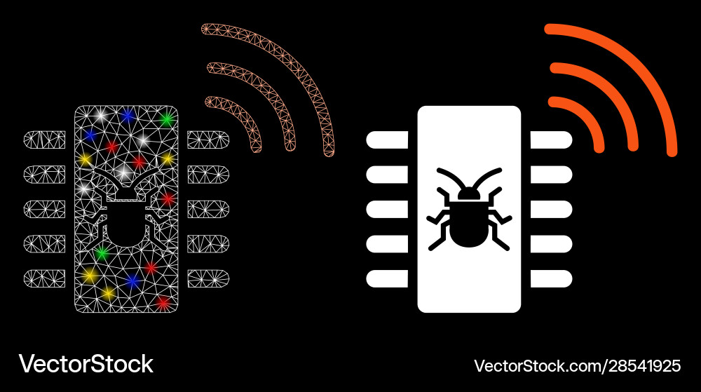 Bright mesh network hardware bug icon with flare Bright mesh network hardware bug icon with flare vector image