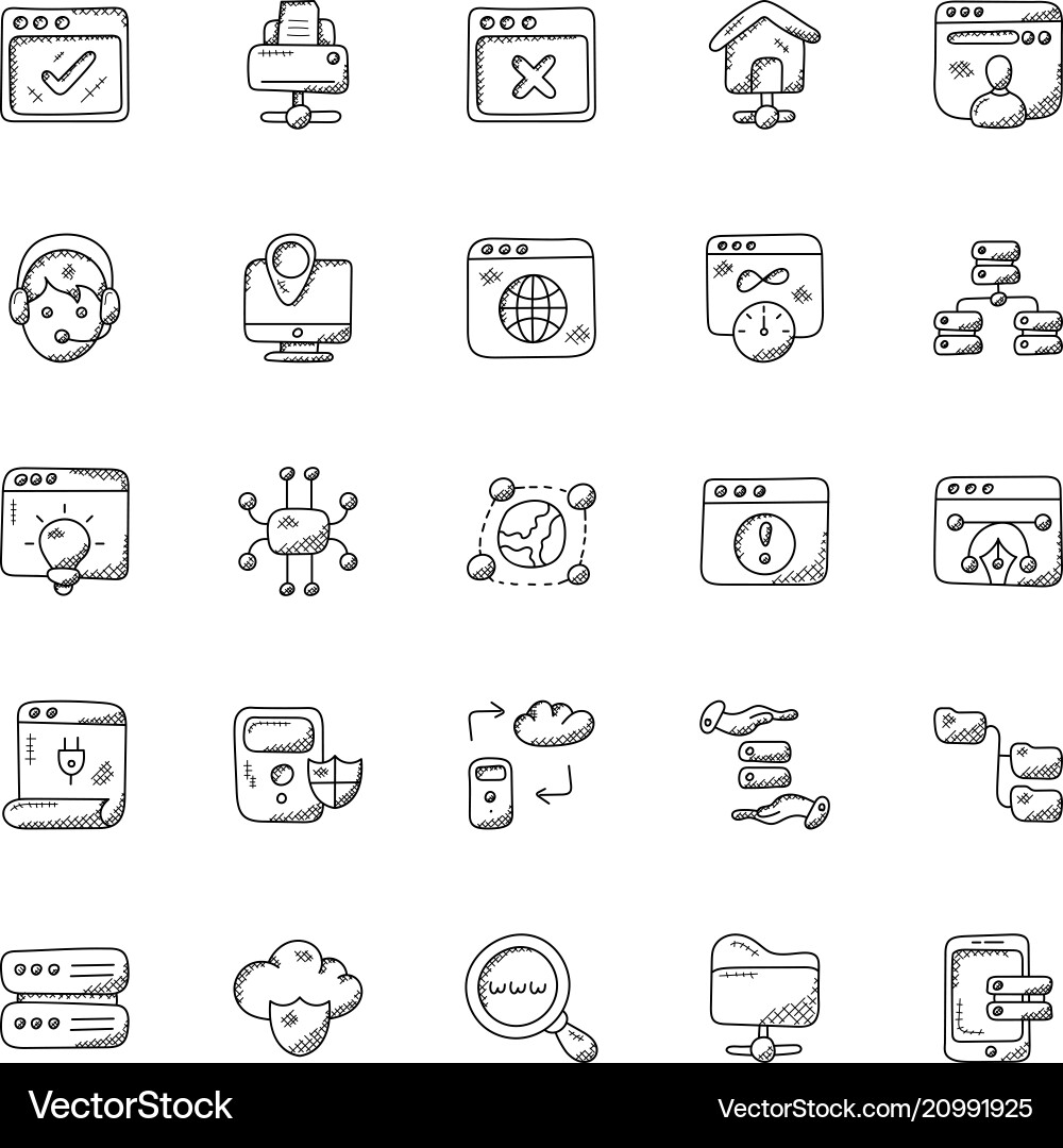 Bundle of web hosting doodle icons Vector Image