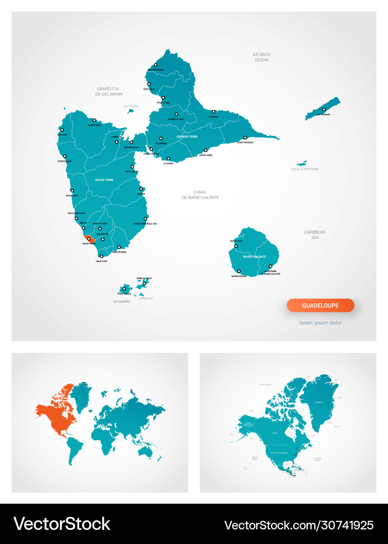 Editable template map guadeloupe with marks Vector Image
