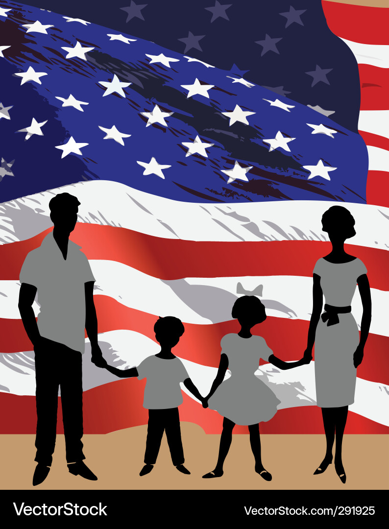 Family Silhouette on American Flag Vector Image
