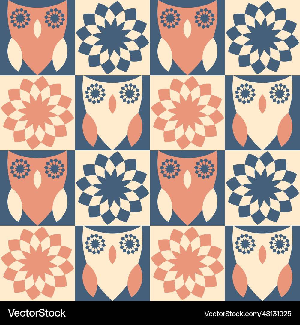 Geometric seamless pattern with owls and abstract Geometric seamless pattern with owls and abstract Vector Image
