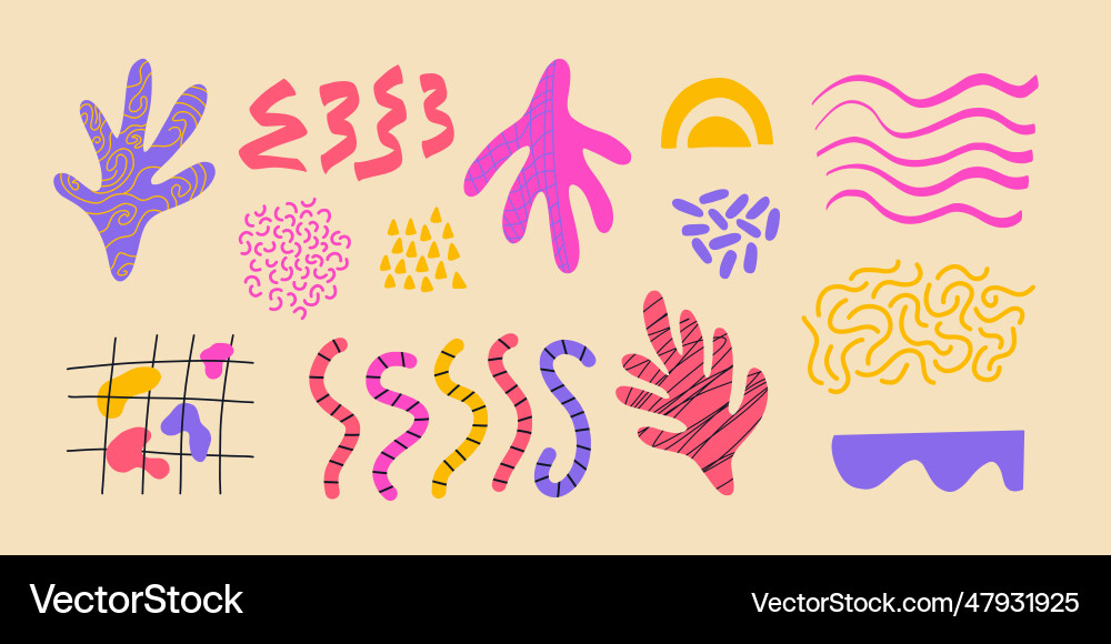 Groovy bundle with abstract shapes and spots Groovy bundle with abstract shapes and spots vector image