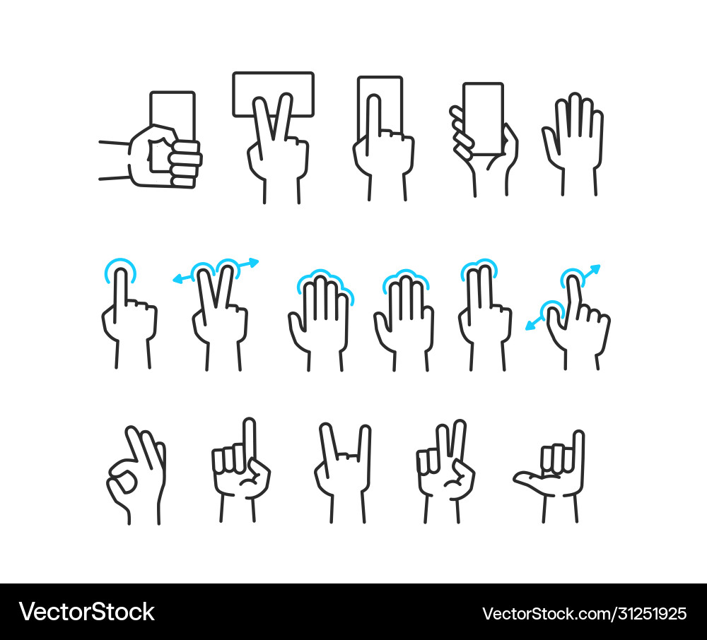 Hand basic gestures using modern digital devices vector image