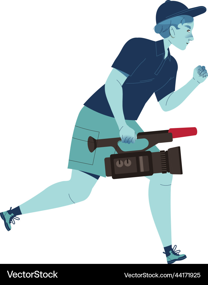 Man news operator with camera running away Man news operator with camera running away vector image