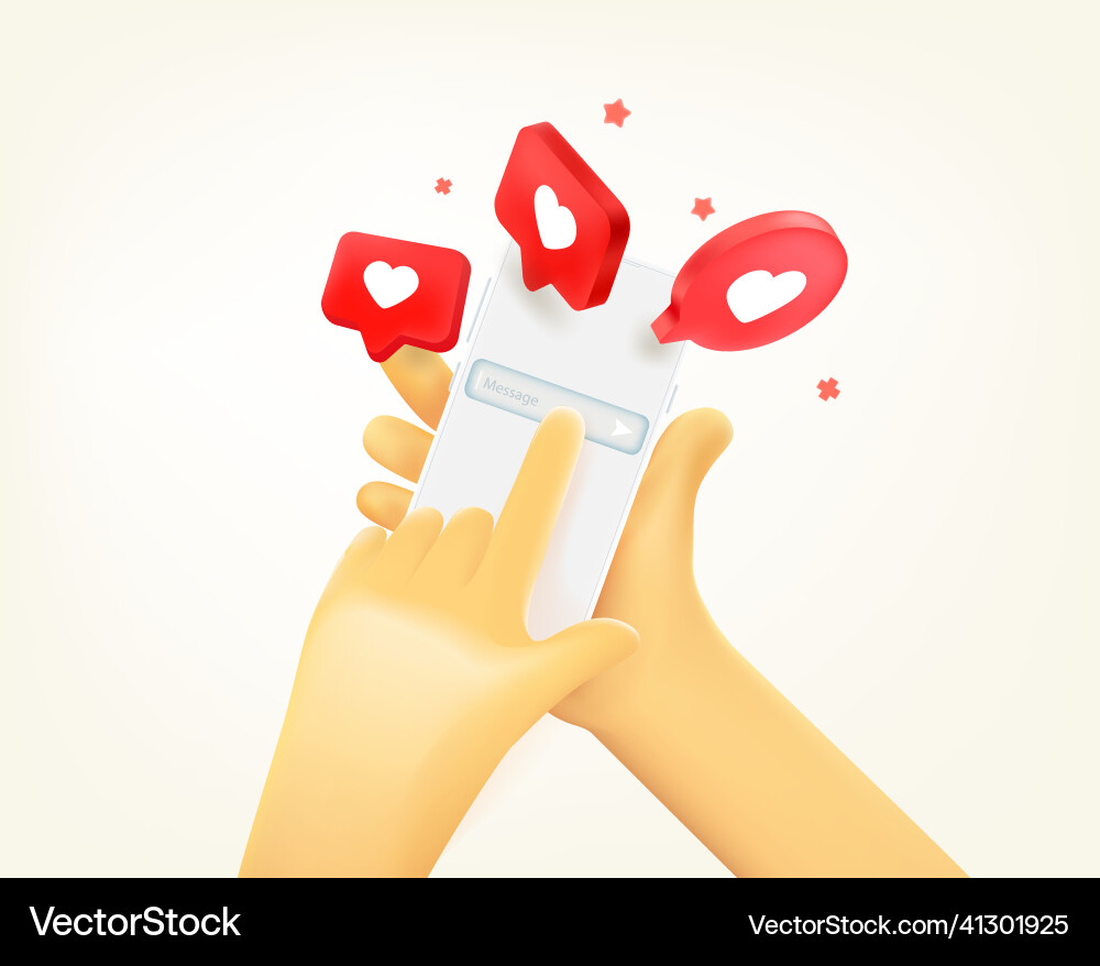 Man writing a message in social media via mobile vector image