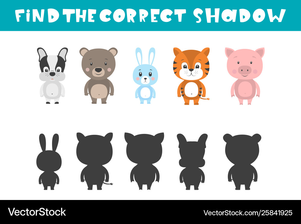 Mirror image five different animals task find Mirror image five different animals task find vector image