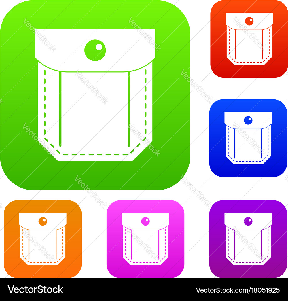 Pocket with valve and button set color collection vector image