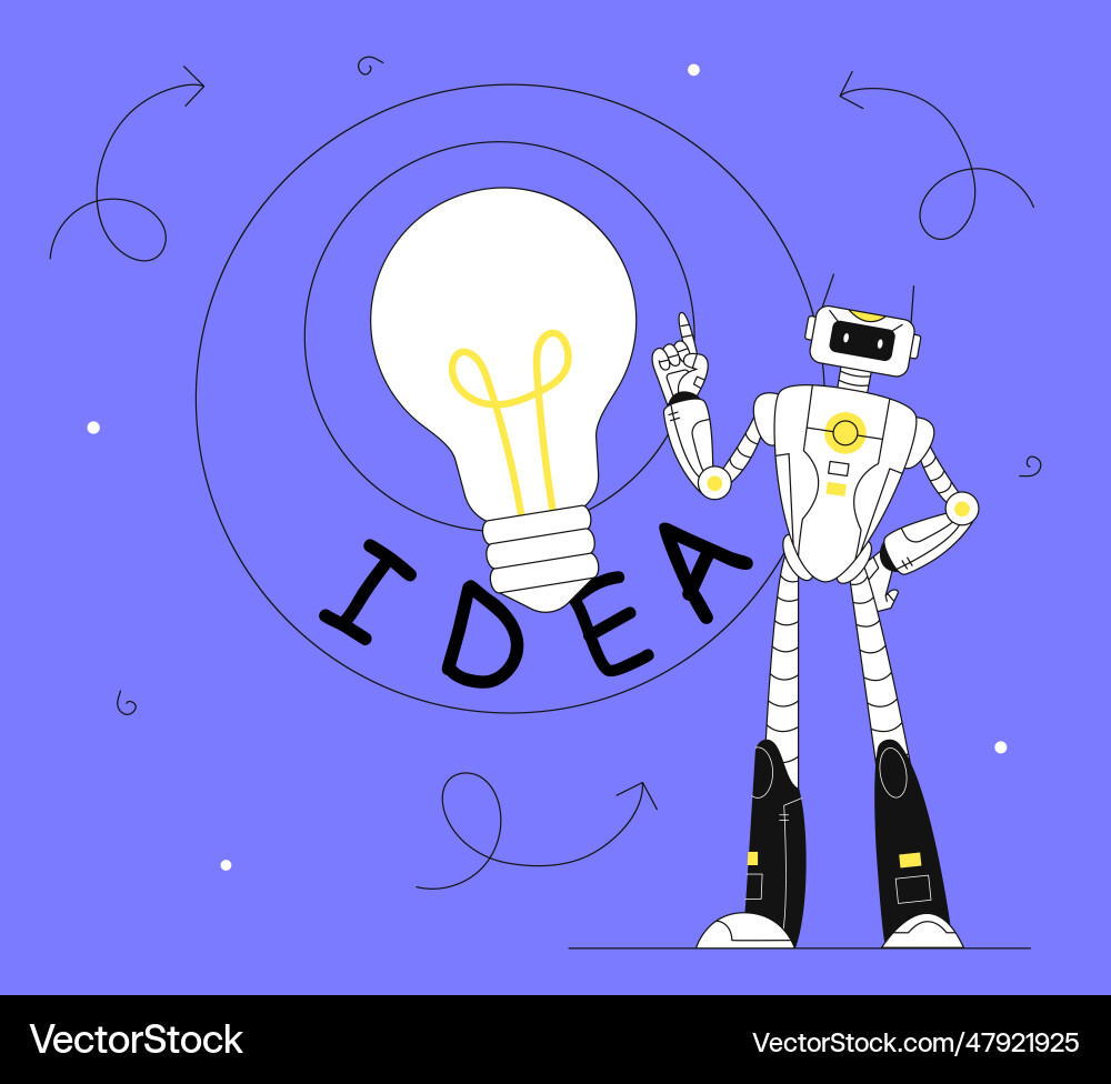 Robot hold lightbulb line concept Robot hold lightbulb line concept vector image
