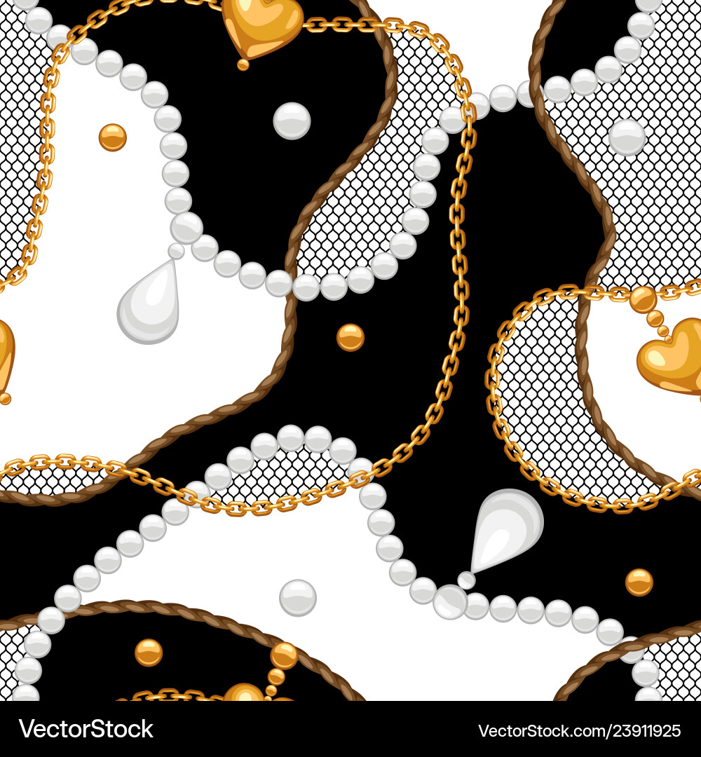 Seamless pattern with golden chains and lace Seamless pattern with golden chains and lace vector image