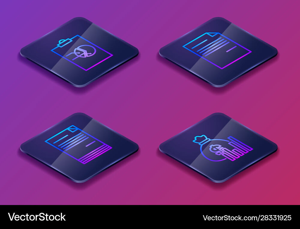 Set isometric line clipboard with graph chart vector image