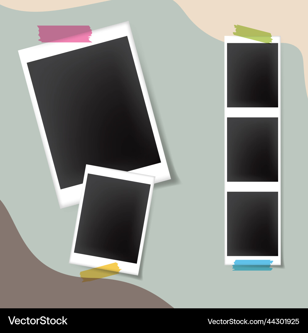Set of empty photo frames with colorful tape Set of empty photo frames with colorful tape vector image
