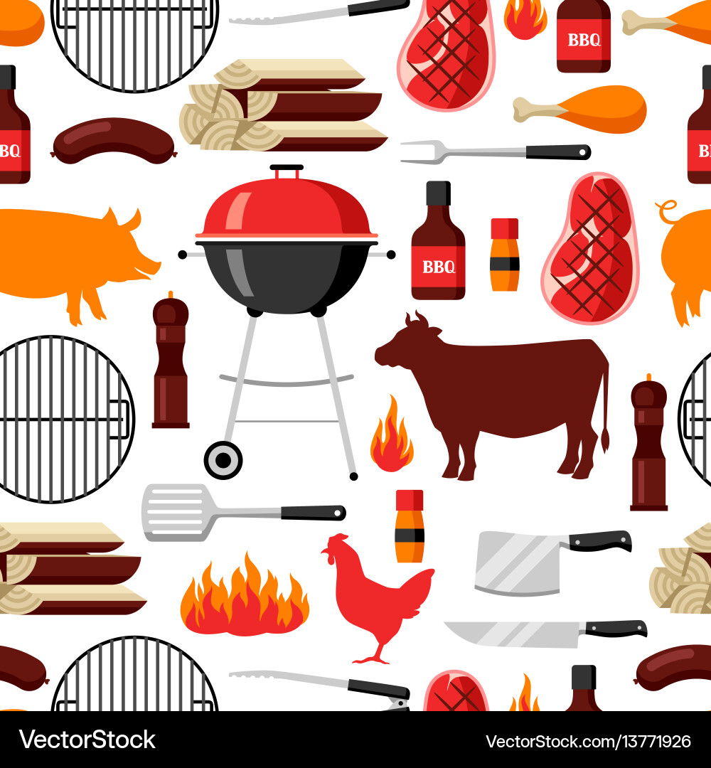 Bbq seamless pattern with grill objects and icons Bbq seamless pattern with grill objects and icons vector image