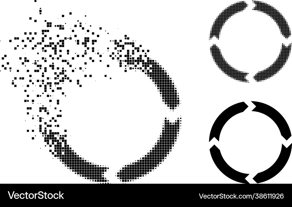 Disintegrating and halftone pixel rotation icon Disintegrating and halftone pixel rotation icon vector image