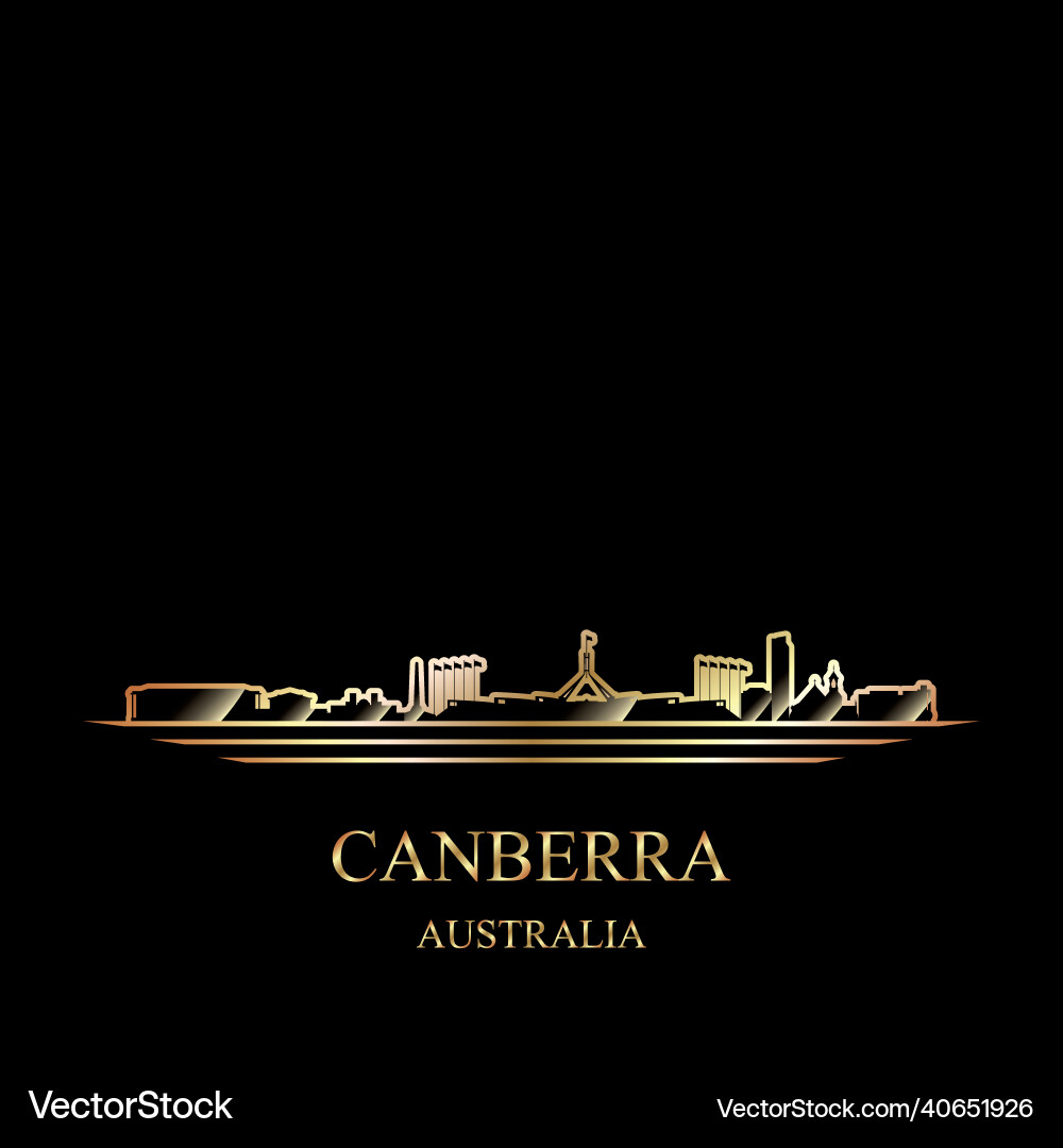 Gold silhouette of canberra on black background Vector Image