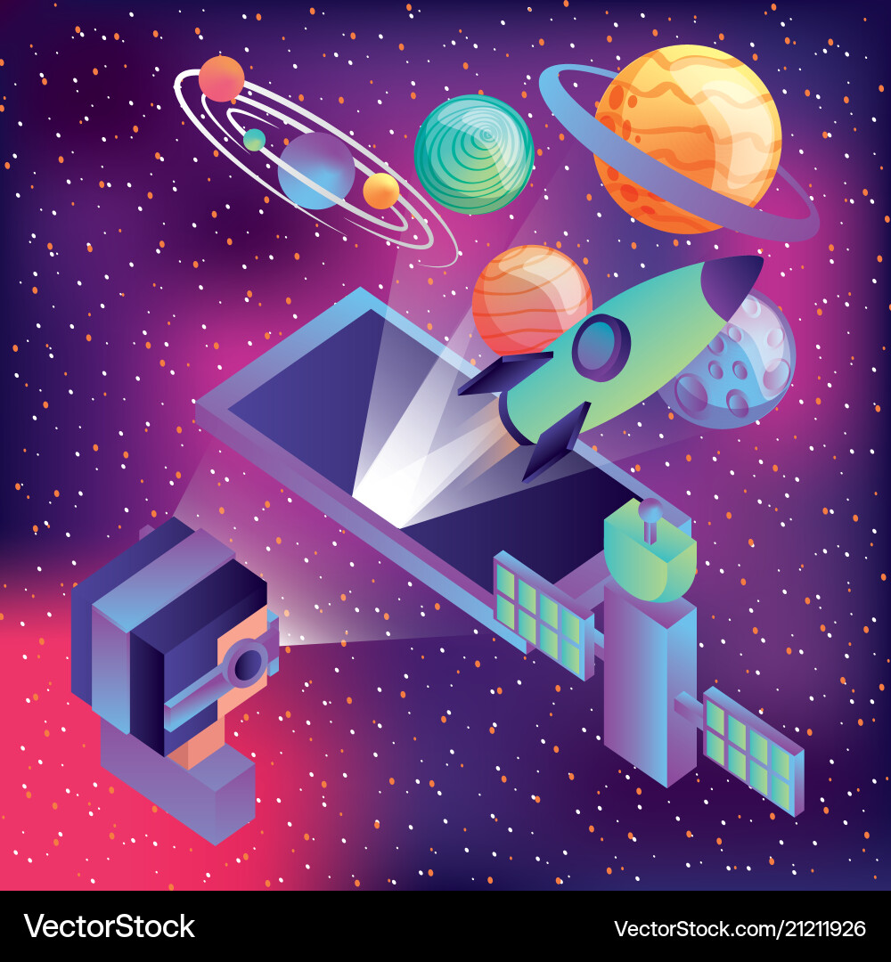 Man using glasses of virtual reality rocket Vector Image