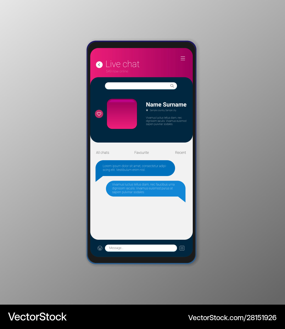 Mobile application interface live chat ui ux gui Mobile application interface live chat ui ux gui vector image