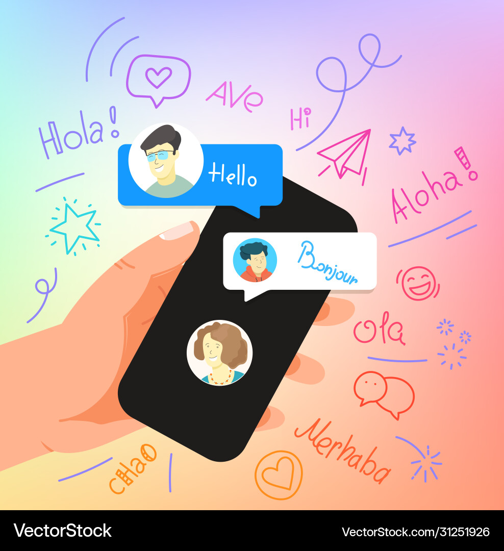 Modern Smartphone Greeting - Hello in Multiple Lan vector image
